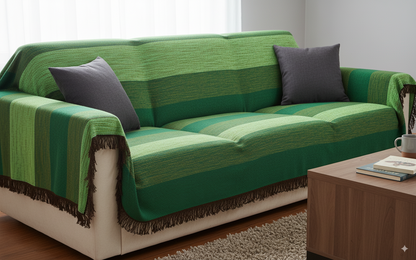 Moroccan Throw Bedspread Sofa Cover Green Handwoven Wool Sabra Silk 270 cm x 170 cm