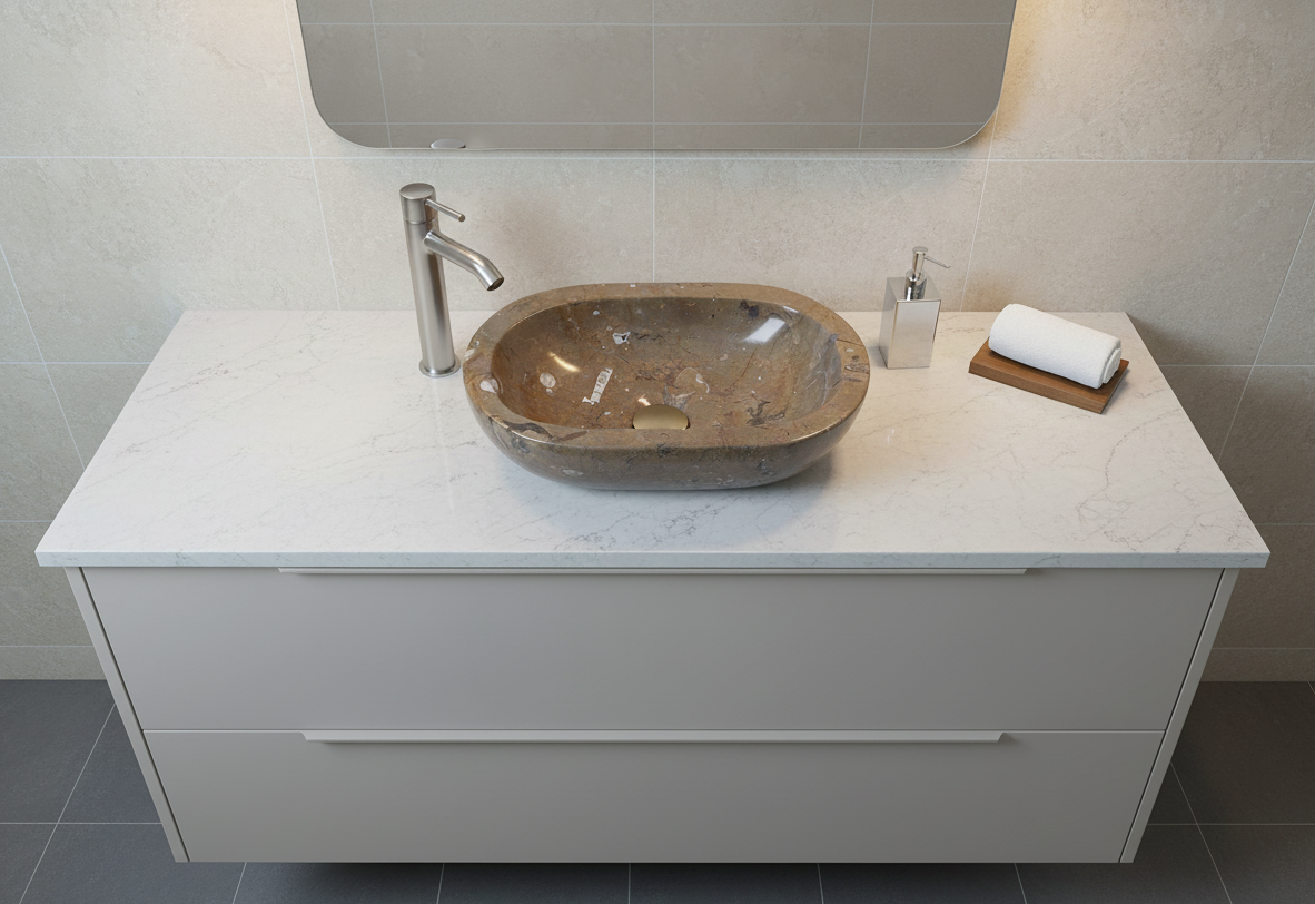 Moroccan Sink Washbasin Wash Basin Fossilised Marble Stone Oval Hand Carved Free Waste 45x30x10 cm  (SW727)
