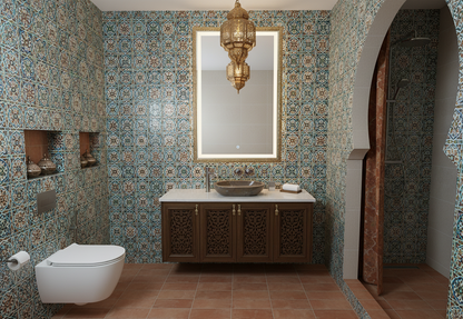 Moroccan Sink Washbasin Wash Basin Fossilised Marble Stone Oval Hand Carved Free Waste 45x30x10 cm  (SW727)