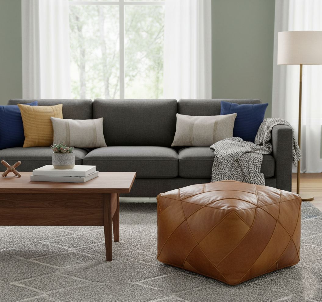 Moroccan XL Square Pouffe Pouf Footstool COVER ONLY or STUFFED Real Natural Tan Leather 60x60x45cm
