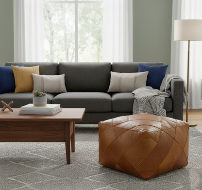 Moroccan XL Square Pouffe Pouf Footstool COVER ONLY or STUFFED Real Natural Tan Leather 60x60x45cm