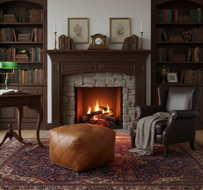 Moroccan XL Square Pouffe Pouf Footstool COVER ONLY or STUFFED Real Natural Tan Leather 60x60x45cm