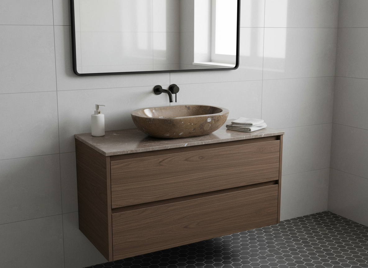 Moroccan Sink Washbasin Wash Basin Fossilised Marble Stone Oval Hand Carved Free Waste 45x30x10 cm  (SW727)