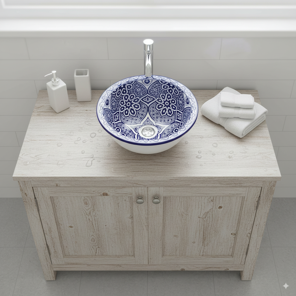 Moroccan Sink Washbasin Wash Basin Ceramic Handmade Blue Free Waste (SW108)
