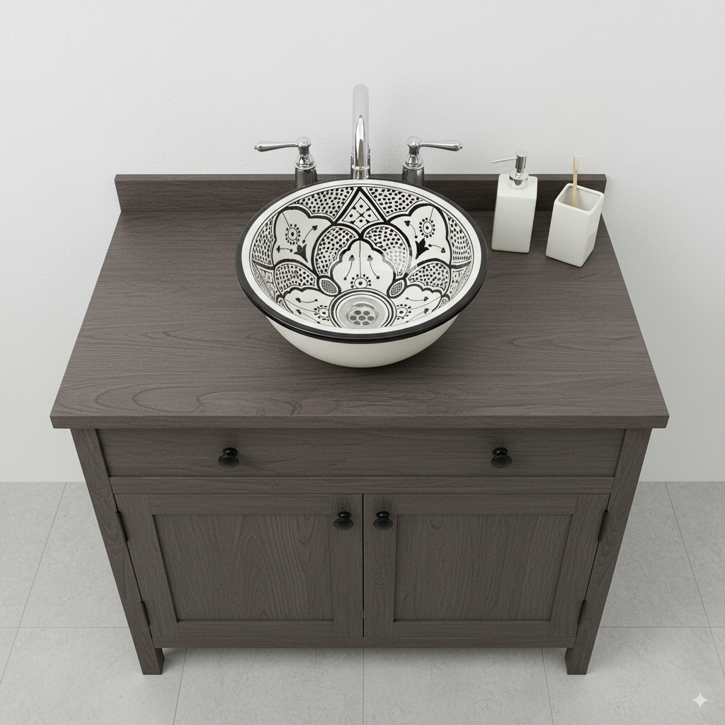 Moroccan Sink Washbasin Wash Basin Ceramic Handmade Black with Free Waste (SW50)