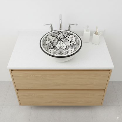 Moroccan Sink Washbasin Wash Basin Ceramic Handmade Black with Free Waste (SW50)