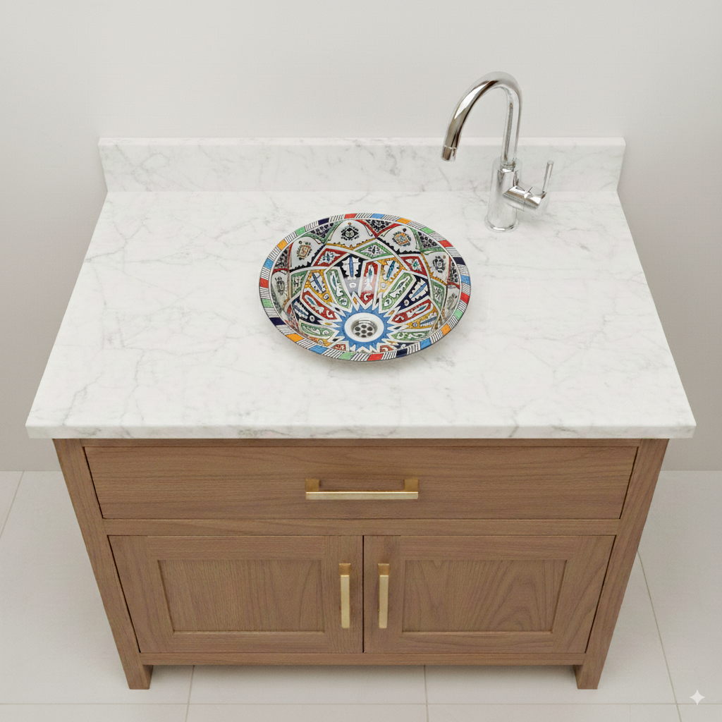Moroccan Sink Washbasin Wash Basin Ceramic Handmade Multicolour Free Waste SW51