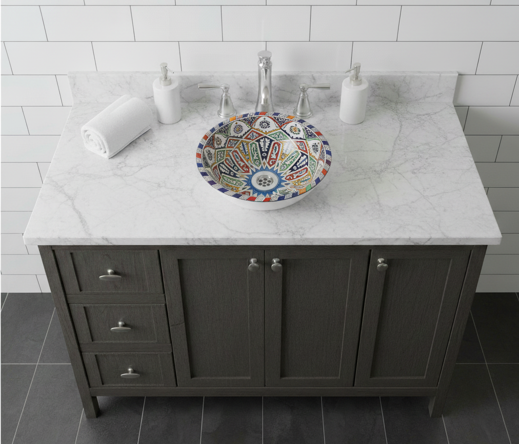 Moroccan Sink Washbasin Wash Basin Ceramic Handmade Multicolour Free Waste SW51