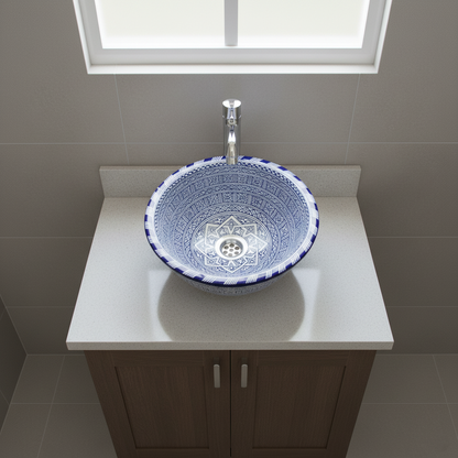 Moroccan Sink Washbasin Wash Basin Ceramic Handmade Blue with Free Waste (SW52)