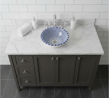 Moroccan Sink Washbasin Wash Basin Ceramic Handmade Blue with Free Waste (SW52)