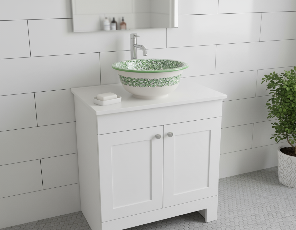 Moroccan Sink Washbasin Wash Basin Ceramic Handmade Green Free Waste (SW103)