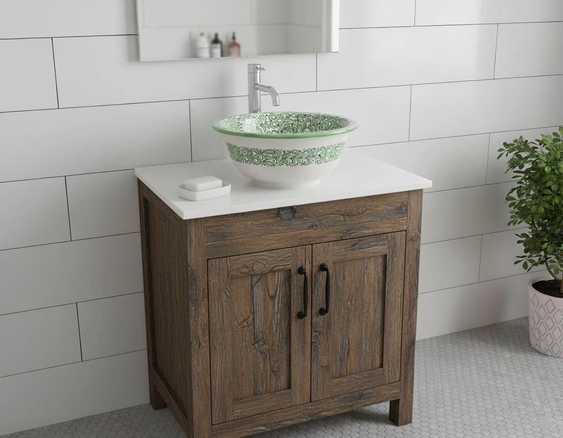 Moroccan Sink Washbasin Wash Basin Ceramic Handmade Green Free Waste (SW103)