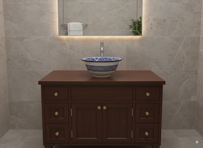 Moroccan Sink Washbasin Wash Basin Ceramic Handmade Blue Free Waste (SW108)