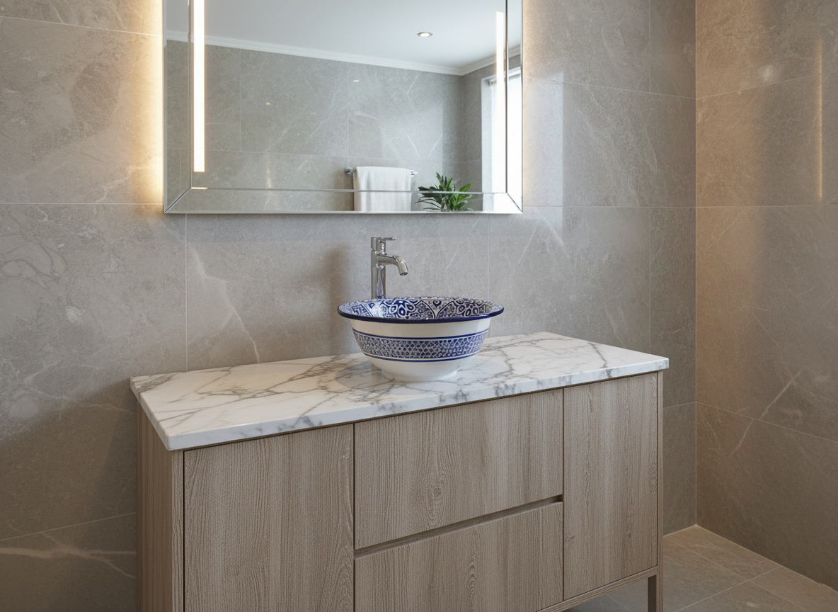 Moroccan Sink Washbasin Wash Basin Ceramic Handmade Blue Free Waste (SW108)