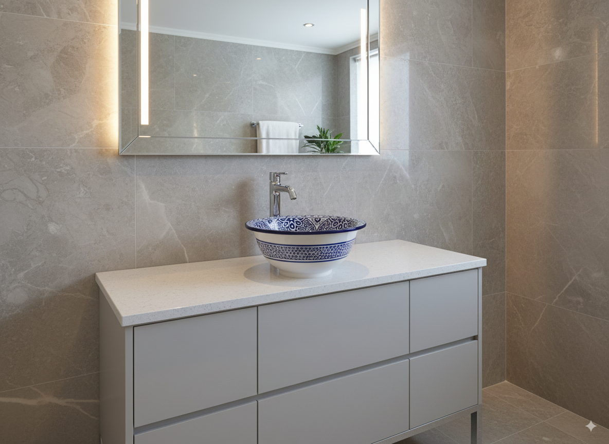 Moroccan Sink Washbasin Wash Basin Ceramic Handmade Blue Free Waste (SW108)