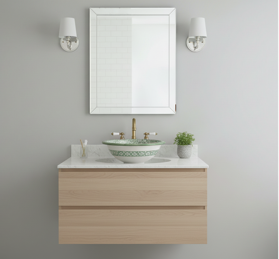 Moroccan Sink Washbasin Wash Basin Ceramic Handmade Green Free Waste (SW55)