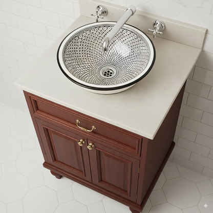 Moroccan Sink Washbasin Wash Basin Ceramic Handmade Black with Free Waste (SW57)