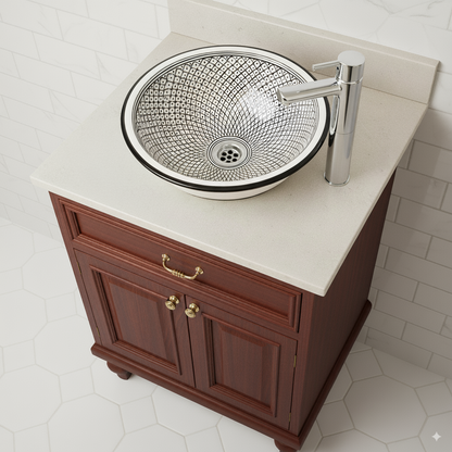 Moroccan Sink Washbasin Wash Basin Ceramic Handmade Black with Free Waste (SW57)