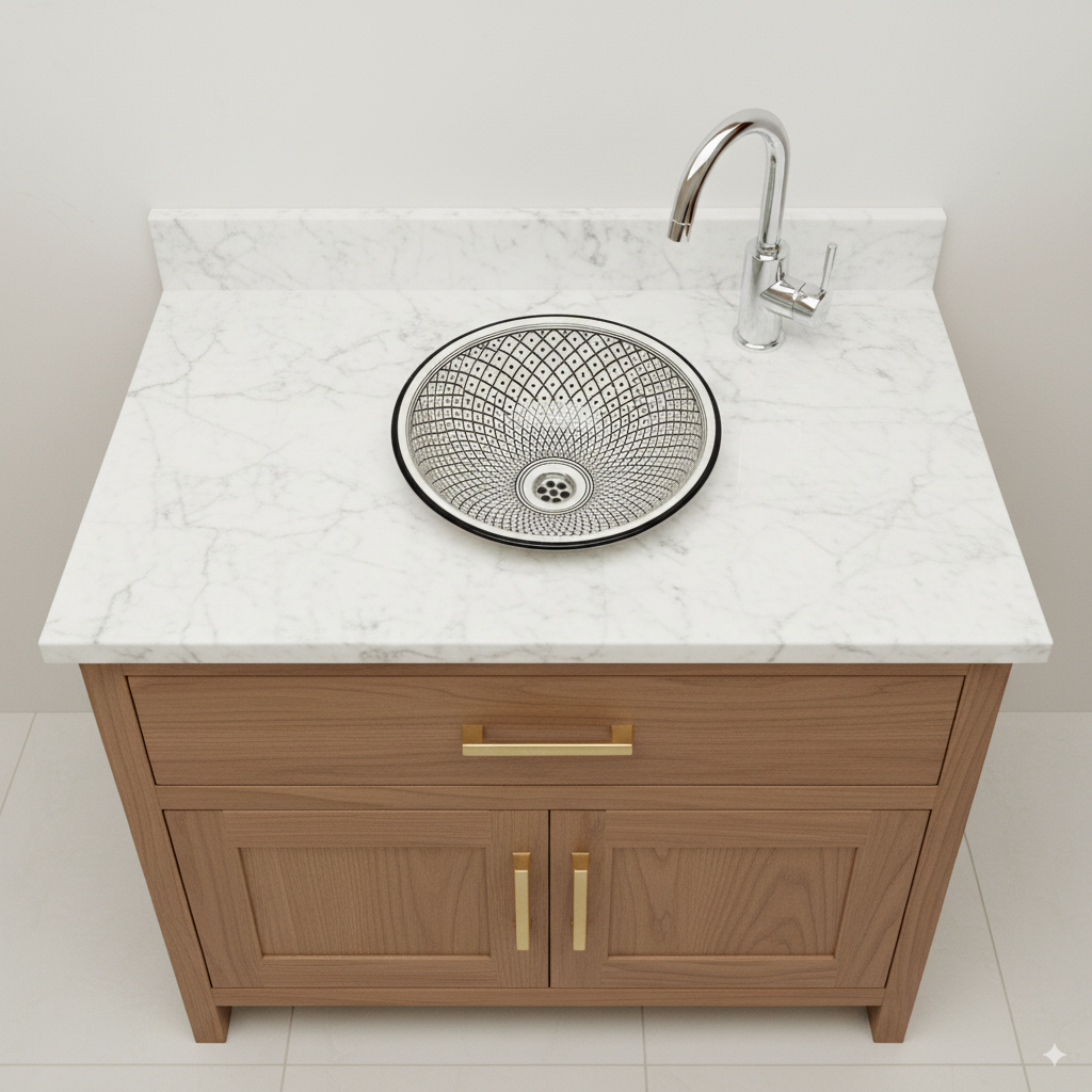 Moroccan Sink Washbasin Wash Basin Ceramic Handmade Black with Free Waste (SW57)