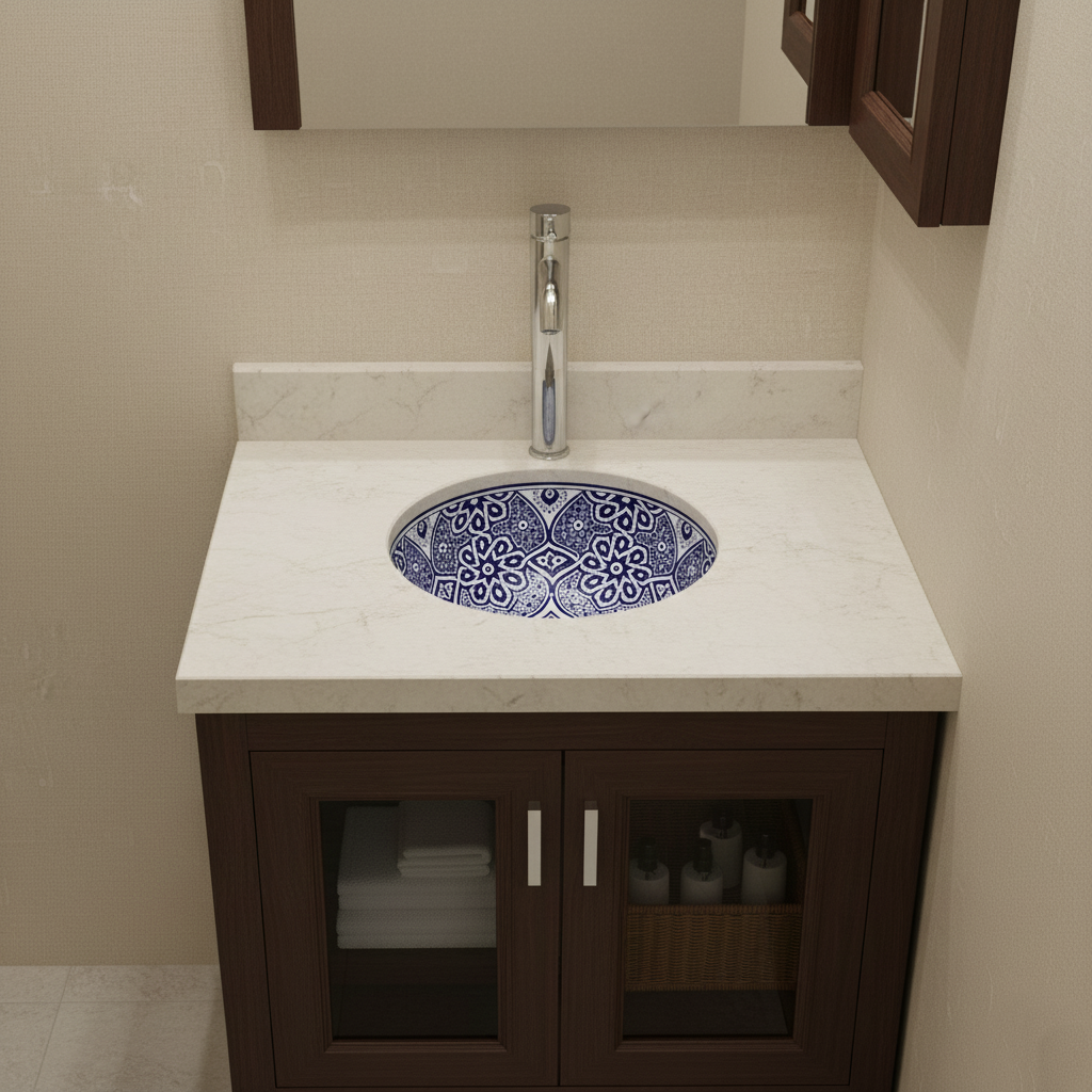 Moroccan Sink Washbasin Wash Basin Ceramic Handmade Blue Free Waste (SW108)