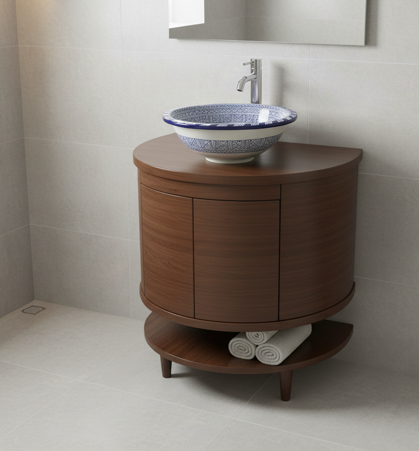 Moroccan Sink Washbasin Wash Basin Ceramic Handmade Blue with Free Waste (SW52)