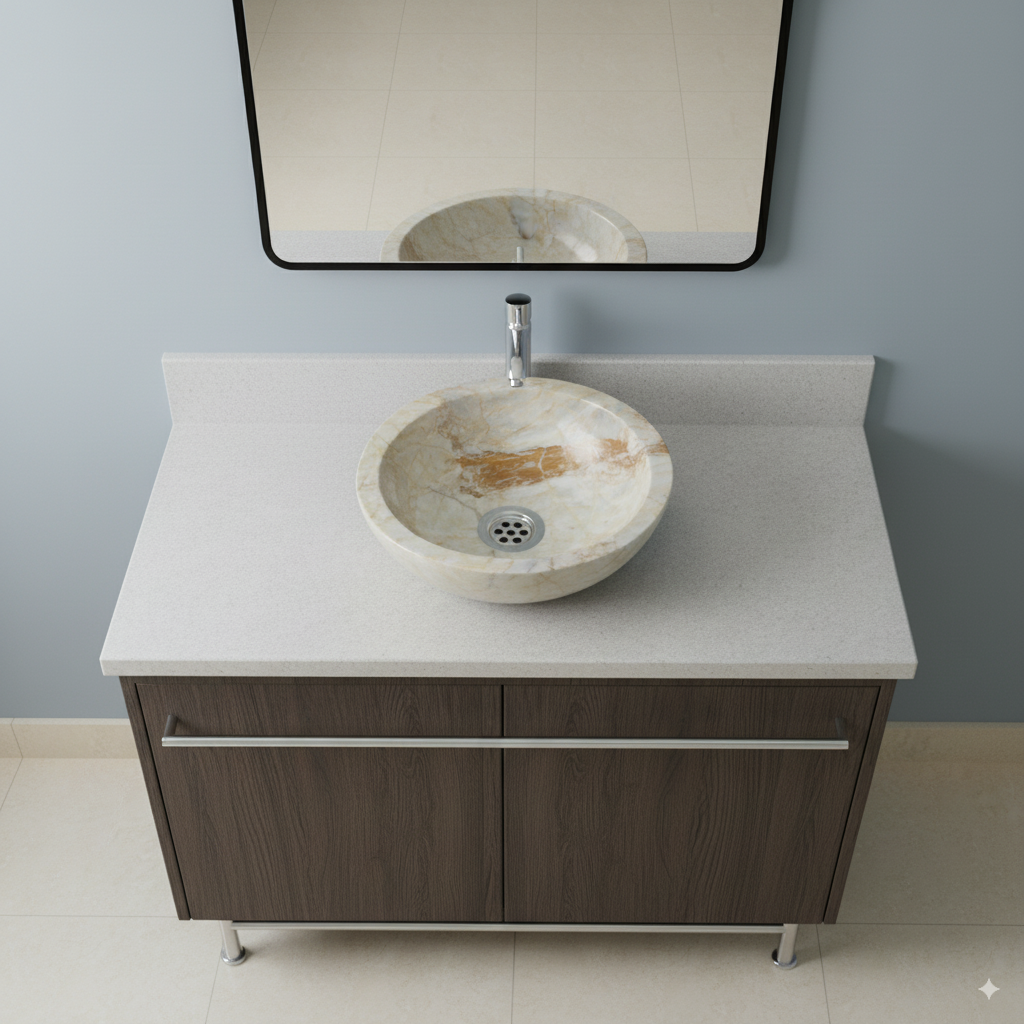 Moroccan Sink Washbasin Wash Basin Marble Stone Hand Carved Free Waste 31 cm (MS2)