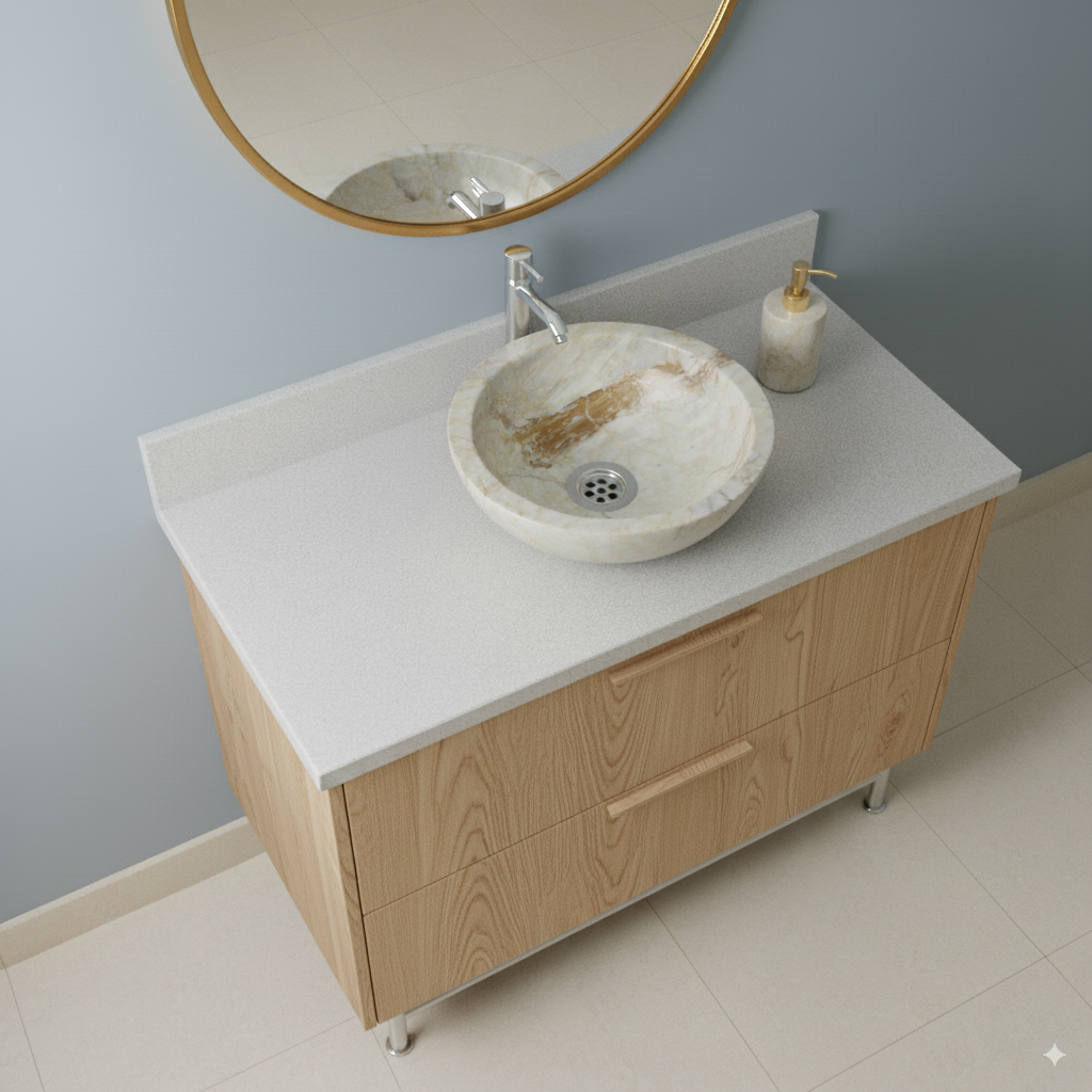 Moroccan Sink Washbasin Wash Basin Marble Stone Hand Carved Free Waste 31 cm (MS2)