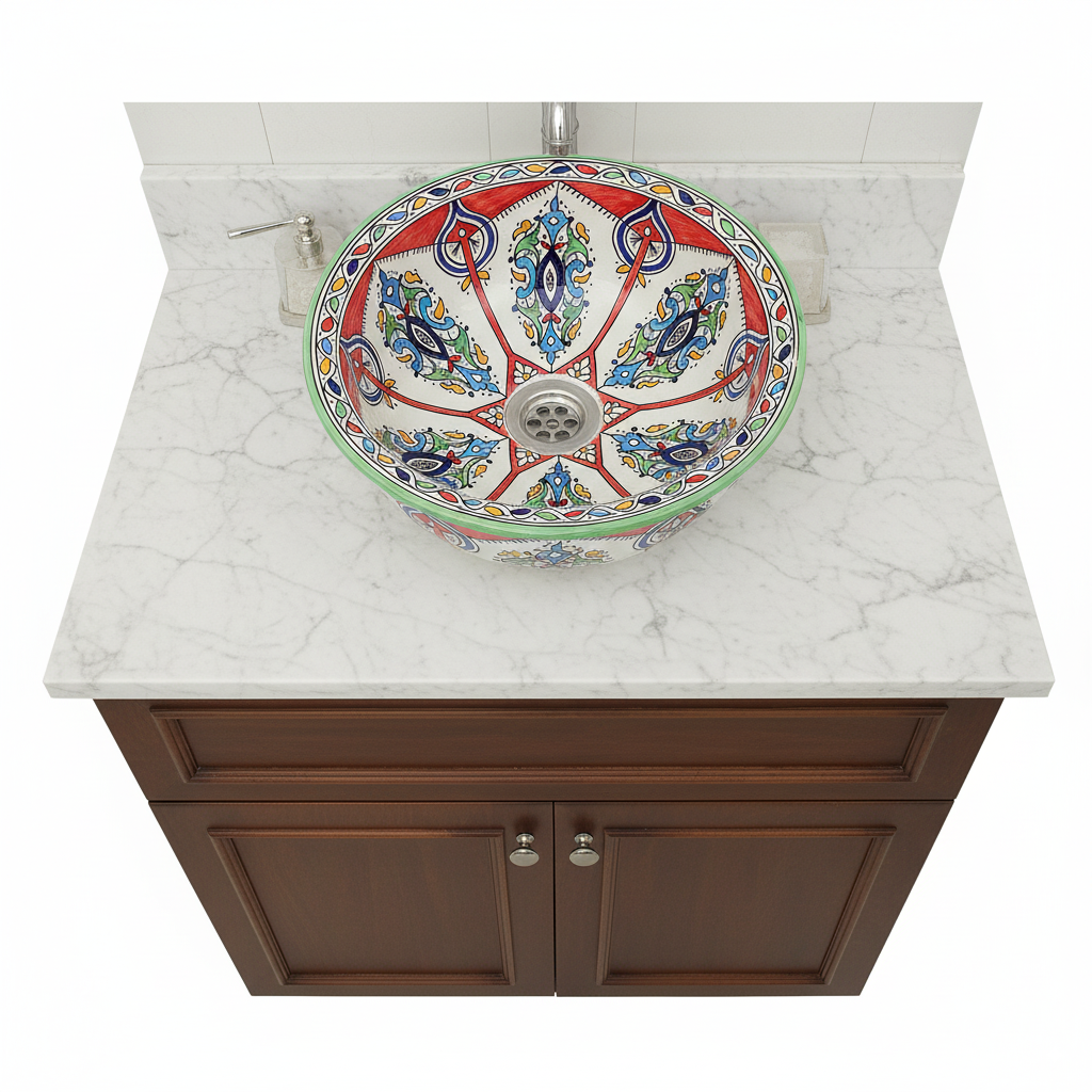 Moroccan Sink Washbasin Wash Basin Ceramic Handmade Multicolour Free Waste SW138