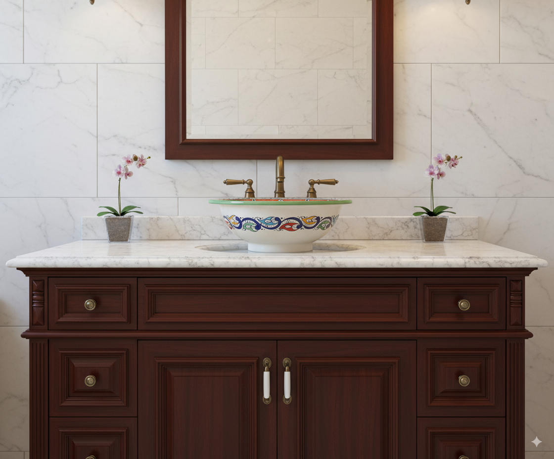 Moroccan Sink Washbasin Wash Basin Ceramic Handmade Multicolour Free Waste SW138