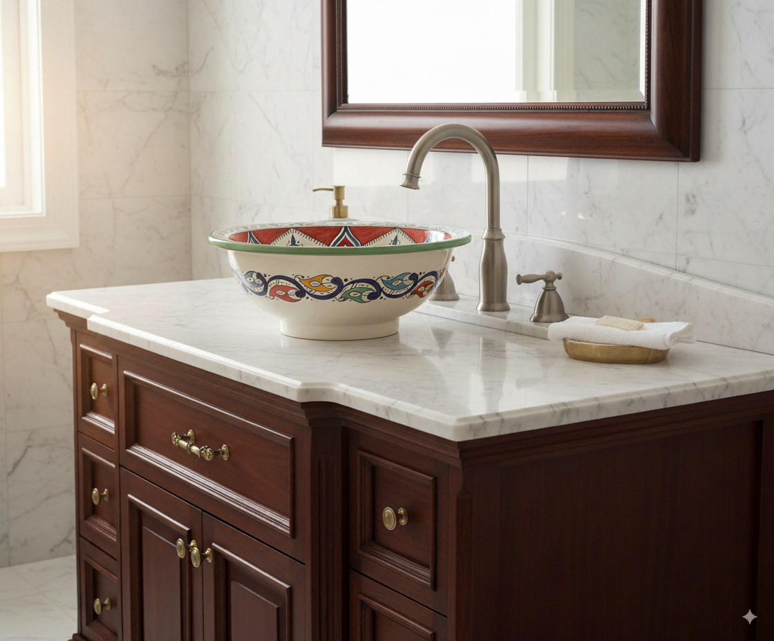 Moroccan Sink Washbasin Wash Basin Ceramic Handmade Multicolour Free Waste SW138