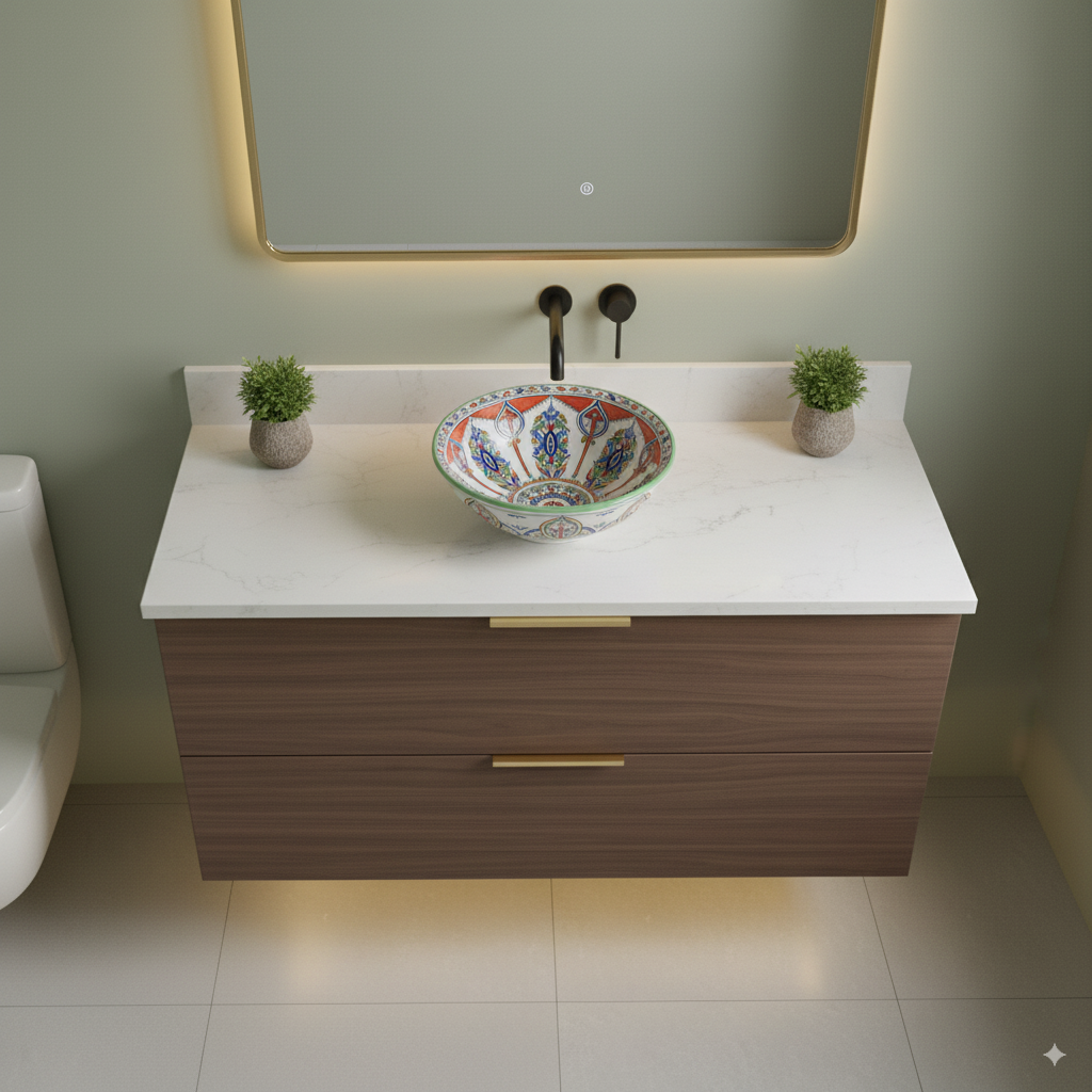 Moroccan Sink Washbasin Wash Basin Ceramic Handmade Multicolour Free Waste SW138