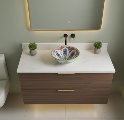 Moroccan Sink Washbasin Wash Basin Ceramic Handmade Multicolour Free Waste SW138