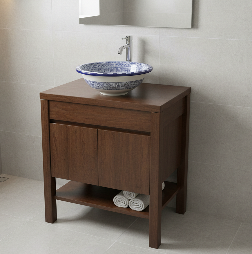 Moroccan Sink Washbasin Wash Basin Ceramic Handmade Blue with Free Waste (SW52)