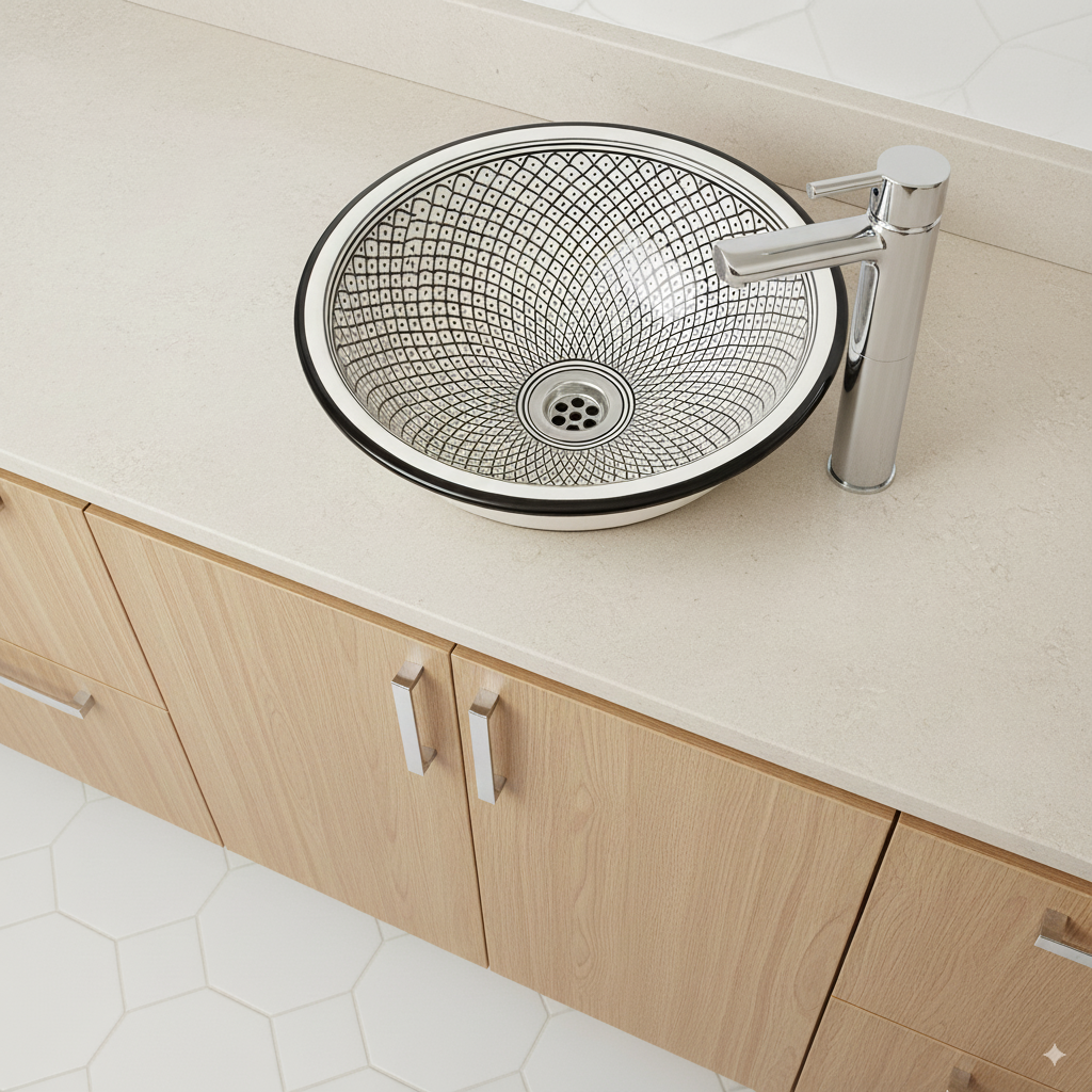 Moroccan Sink Washbasin Wash Basin Ceramic Handmade Black with Free Waste (SW57)