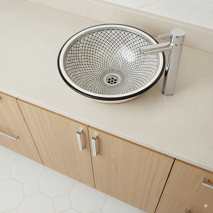 Moroccan Sink Washbasin Wash Basin Ceramic Handmade Black with Free Waste (SW57)