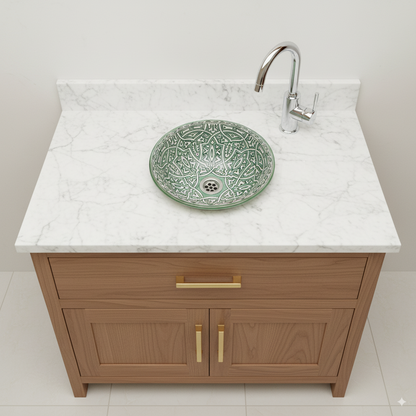 Moroccan Sink Washbasin Wash Basin Ceramic Handmade Green Free Waste (SW58)