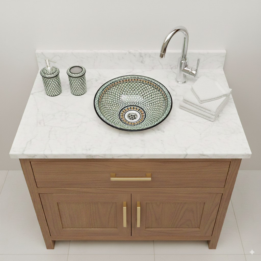 Moroccan Sink Washbasin Wash Basin Ceramic Handmade Green Free Waste (SW55)