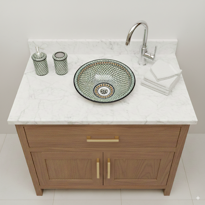 Moroccan Sink Washbasin Wash Basin Ceramic Handmade Green Free Waste (SW55)