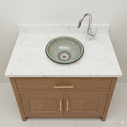 Moroccan Sink Washbasin Wash Basin Ceramic Handmade Green Free Waste (SW55)