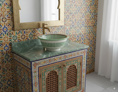 Moroccan Sink Washbasin Wash Basin Ceramic Handmade Green Free Waste (SW53)