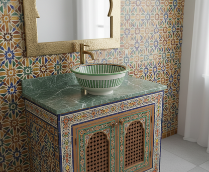 Moroccan Sink Washbasin Wash Basin Ceramic Handmade Green Free Waste (SW53)
