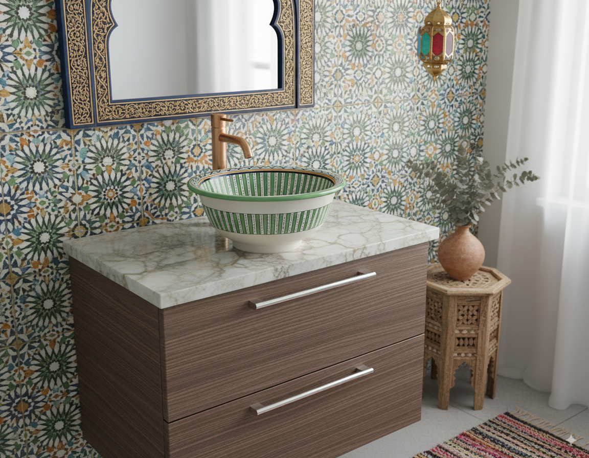 Moroccan Sink Washbasin Wash Basin Ceramic Handmade Green Free Waste (SW53)