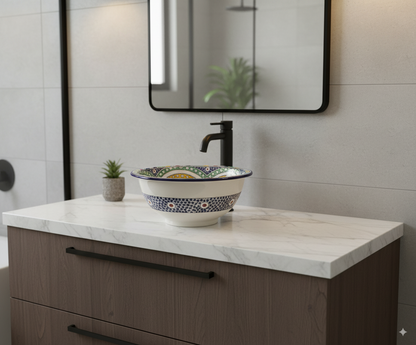 Moroccan Sink Washbasin Wash Basin Ceramic Handmade Multicolour Free Waste SW139