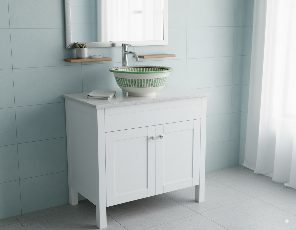 Moroccan Sink Washbasin Wash Basin Ceramic Handmade Green Free Waste (SW53)