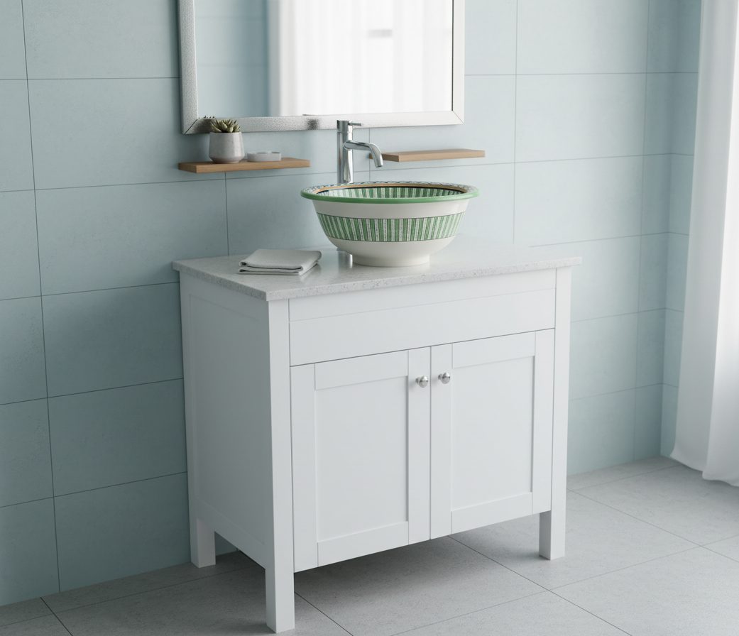 Moroccan Sink Washbasin Wash Basin Ceramic Handmade Green Free Waste (SW53)