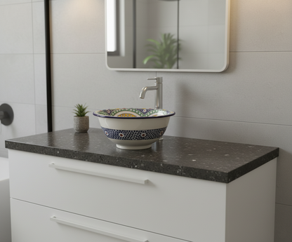 Moroccan Sink Washbasin Wash Basin Ceramic Handmade Multicolour Free Waste SW139