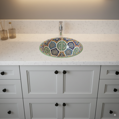 Moroccan Sink Washbasin Wash Basin Ceramic Handmade Multicolour Free Waste SW128