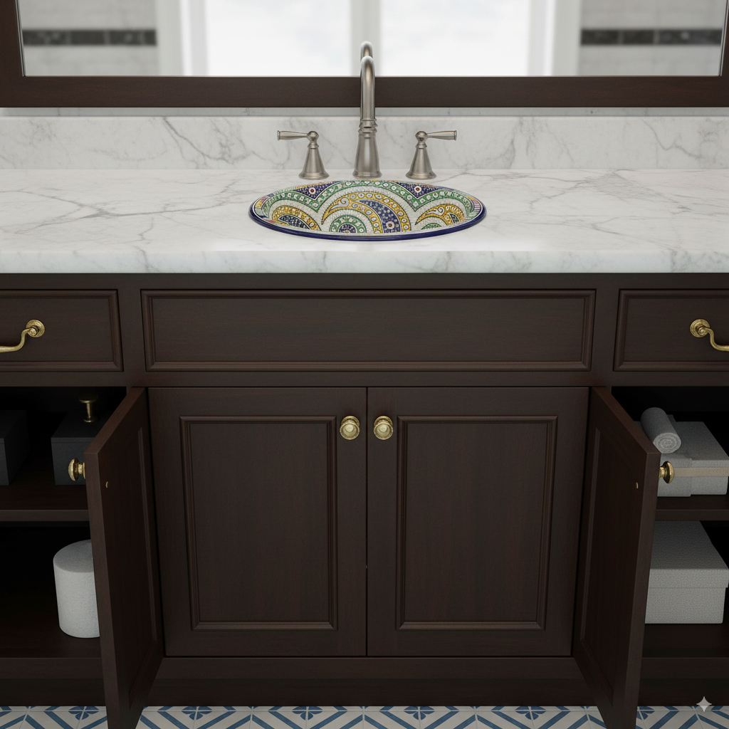 Moroccan Sink Washbasin Wash Basin Ceramic Handmade Multicolour Free Waste SW139