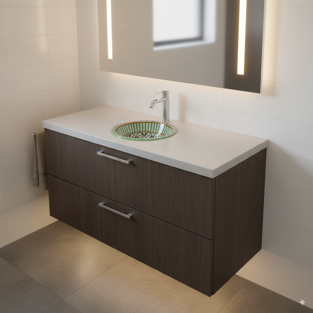 Moroccan Sink Washbasin Wash Basin Ceramic Handmade Green Free Waste (SW53)