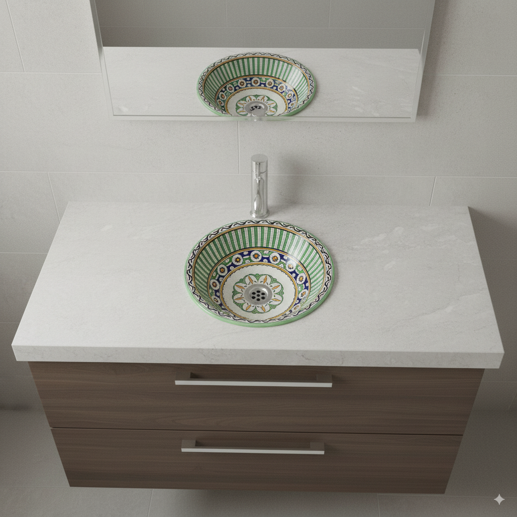 Moroccan Sink Washbasin Wash Basin Ceramic Handmade Green Free Waste (SW53)